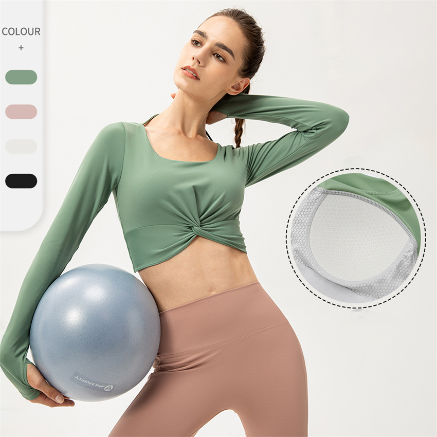 LULU Women Naked Yoga Wear Long Sleeve With Fixed one Piece Chest Pad Square Neck High Waist Tight Sports Top