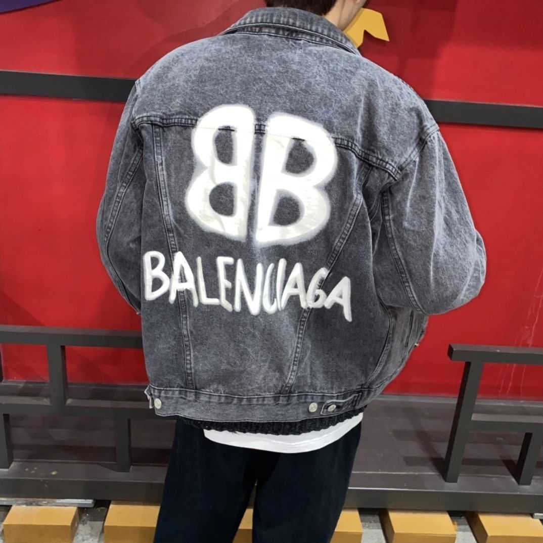 

Designer Balencigas Jacket High Class Correct Edition Paris Inkjet Graffiti Luminous Double b Letter Denim Loose Men and Women Ins, Black