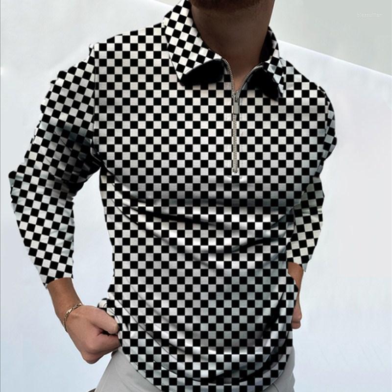 

Men's Polos Polo Shirt Men Long Sleeve Grid Vintage Patchwork Turn-down Collar Shirts MensSpring Autumn Casual Zip-up U.S Size, Cxpls-1 khaki