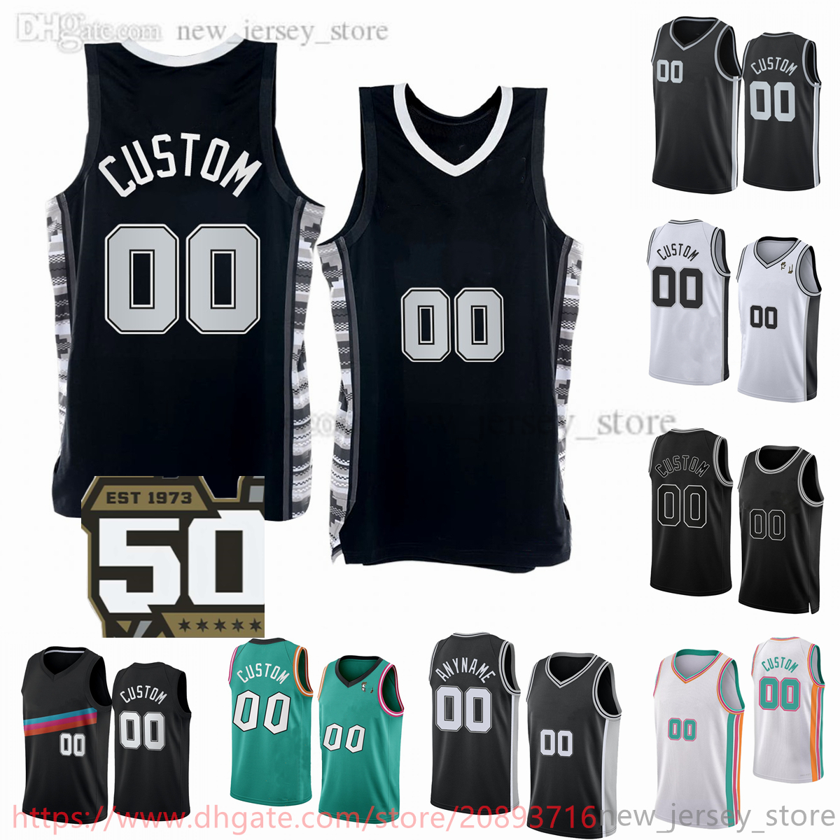 

Custom Printed 50th Anniversary Basketball Jerseys 2022-23 New White City Gray Camo Black Gold Jersey. Message Number And Name On Order, Printed (with team logo)