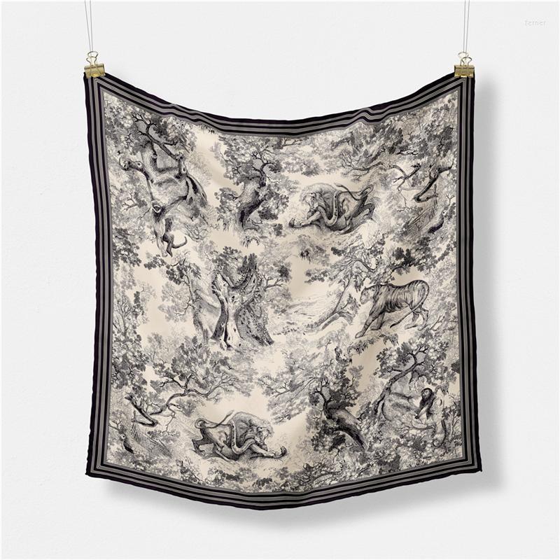 

Scarves Twill Silk Scarf Woman Forest Animals Print Square Wraps Bandana Small Hijab Foulards Lady Tie Headband Neckerchief 53CM