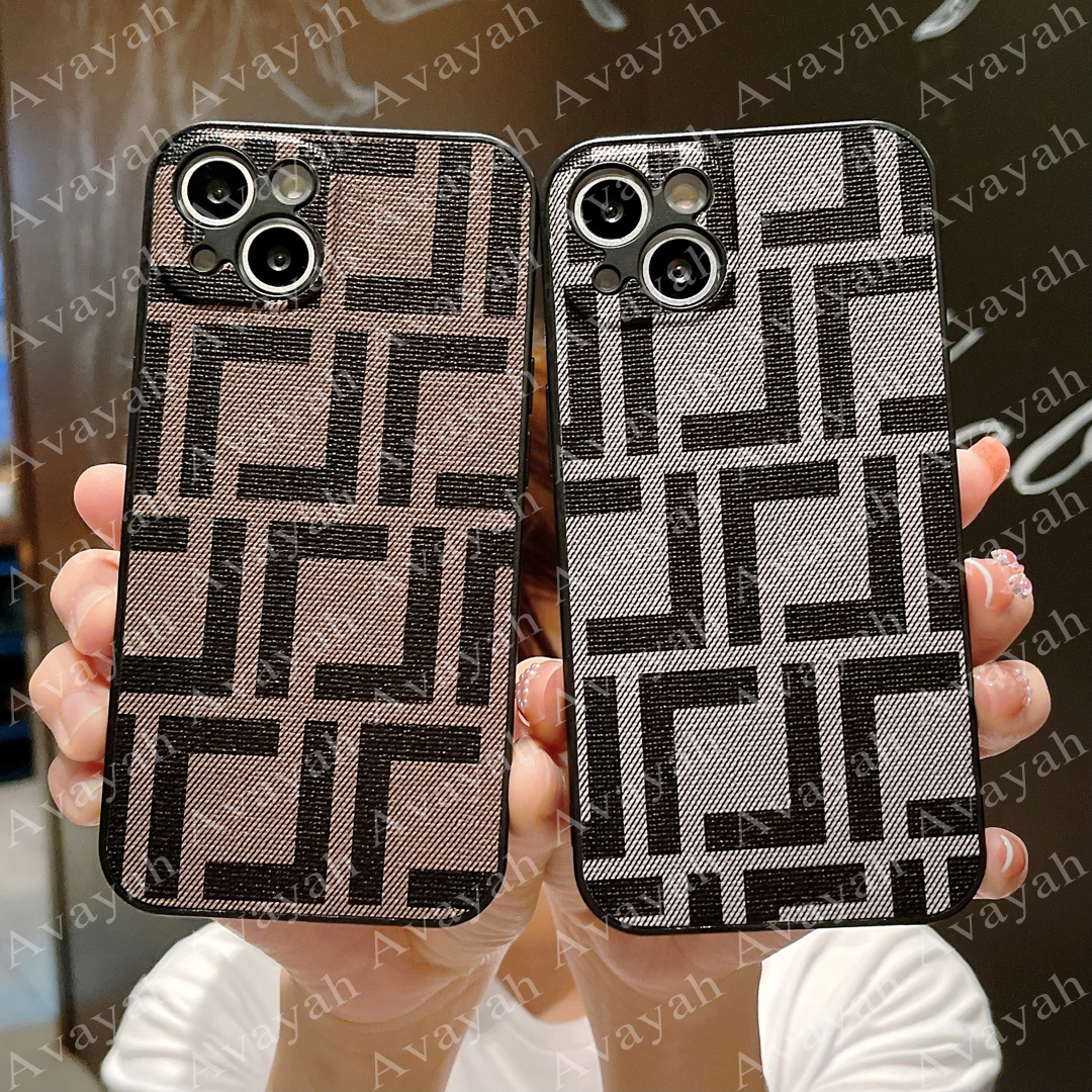 

Luxury Double Letter Mobile Phone Cases for iPhone 14 14pro 14plus 13 13pro 12 12pro 11 Pro Max X Xs Xr 8 7 Plus PU Leather Full Protection Shell Case iPhone14 Cover, #1 brown f