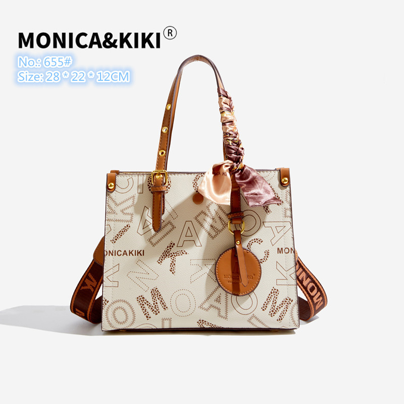

Wholesale factory ladies shoulder bags 2 colors sweet little fresh ribbon handbag elegant atmospheric printing tote bag large capacity letter fashion backpack, Beige-655#