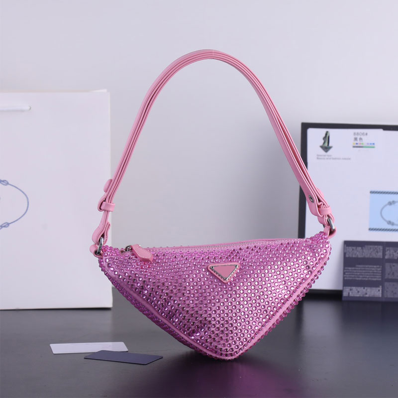 

Rhinestone Triangle Bag Diamante Hobo Handbag Crossbody Handbags armpit Bags Coin Pocket Zipper Wallet Genuine Leather Strap Quality Fashion Letter