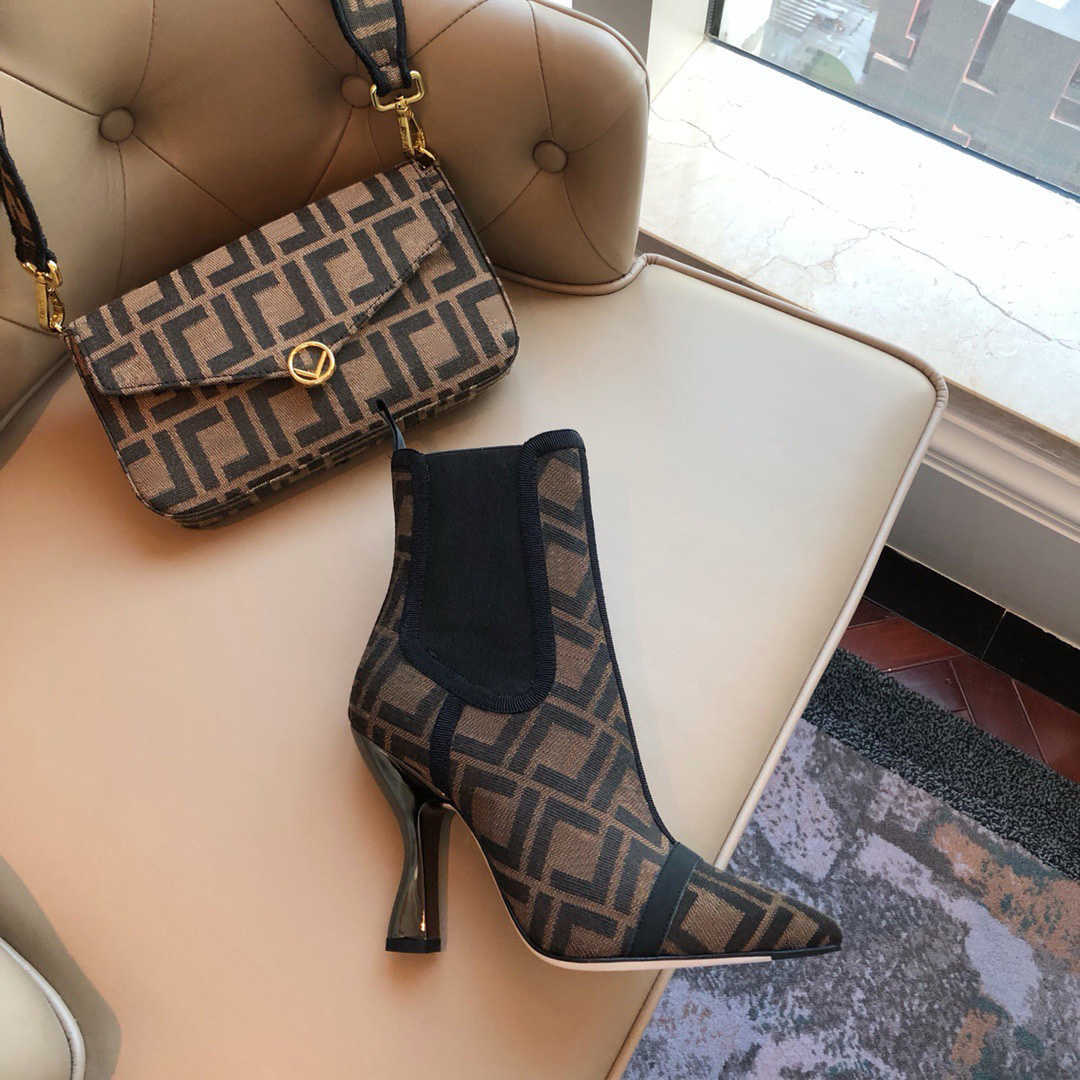 Brown 2023 COLIBRI high-heeled Ankle Chelsea boots lacquered heel pointed toes mesh pull-on leather outsole Booties for women luxury designer