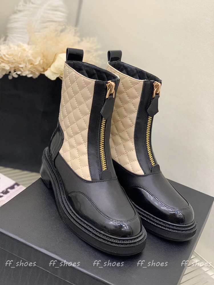 

Designer Women Boots Fashion Luxury Martin-boots Genuine Leather Black White Beige Autumn Winter Low-heeled Knight Boot Casual Shoes Origin Quality EUR35-41, Black zip side