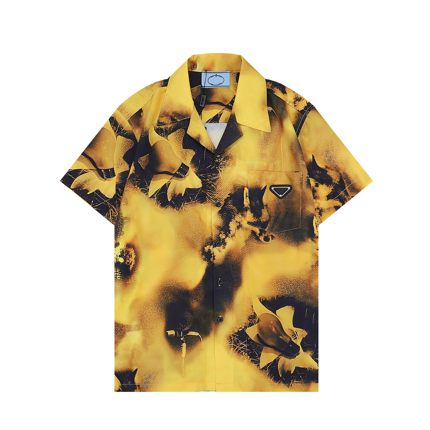 

New Spring Summer Bowling Shirts Mens Fashion Couture Gold Baroque Print Shirts Casual Button Down Short Sleeve Hawaiian Shirt Suits Beach Designer Dress Shirts, As picture show