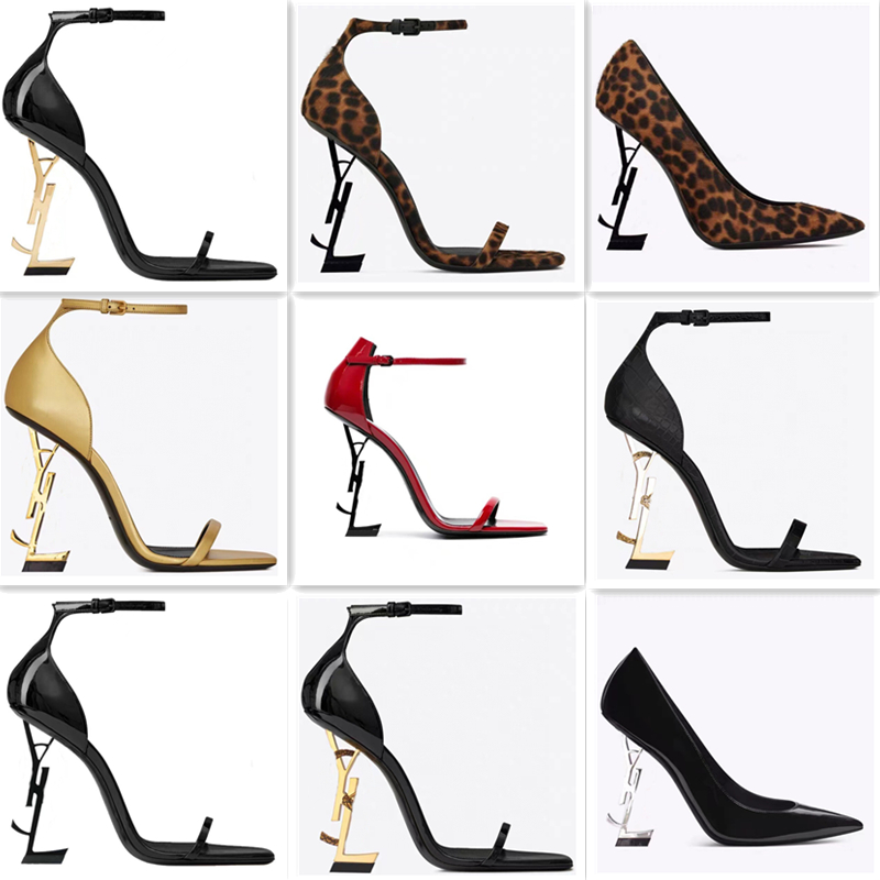 

Women Designer Dress Shoes Fashion Banquet Heels Leather Metal Buckle Sandals Party Lacquer Gold High Heels With Replacement Mats, Pink glod