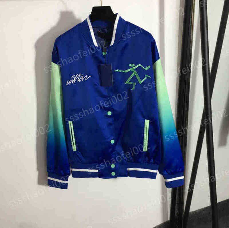 

Luxury Womens Jackets Fashion Brand Embroidered Pattern Baseball Jacket Blue Gradient Button Cardigan Tops Designer Women Clothing Size S- 0912