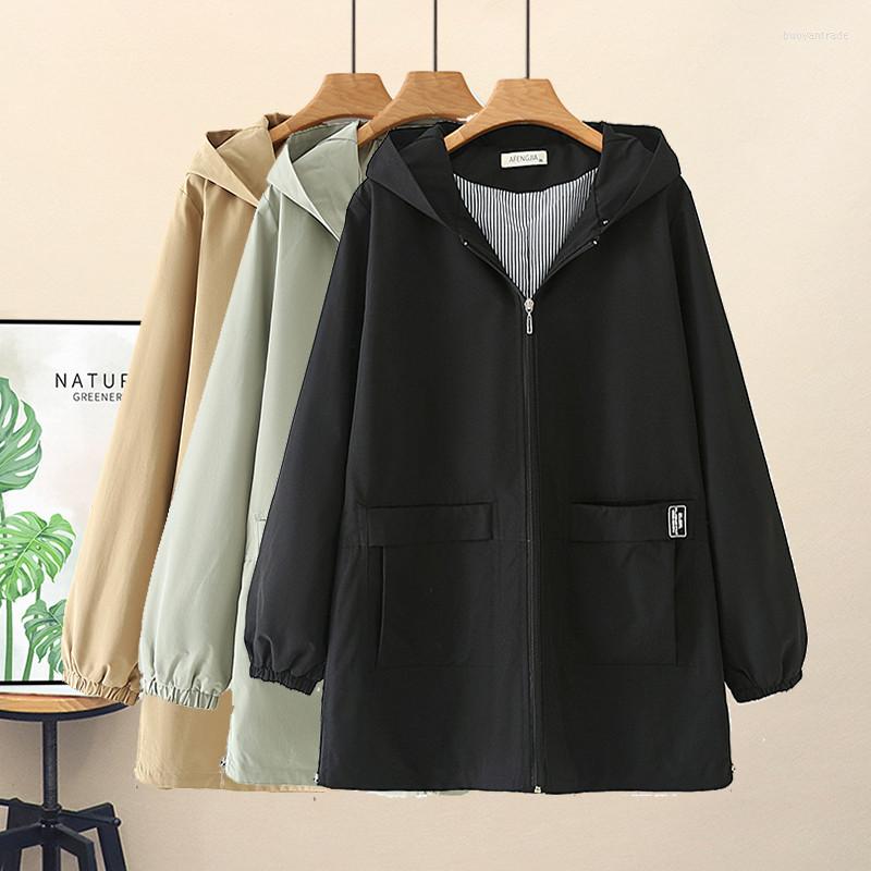 

Women's Trench Coats 2022 Spring Autumn Loose Women's Clothing Casual Outerwear Hooded Windbreaker Coat Female G166, Black