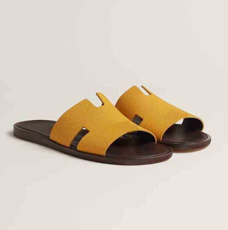 

H Slippers Herme Mens Sandal Designer slippers sanals Lzmir Summer Luxury Shoes Calfskin Leather Slip On Beach Slide Flats Boy's Flip Flops EU38-46.BOX JPTB