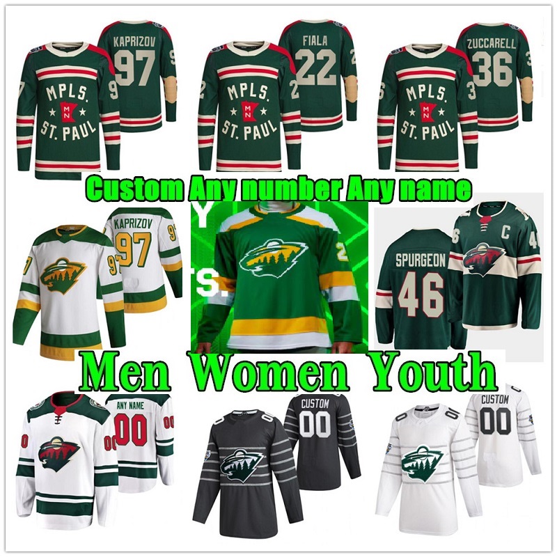 

New 2022-23 Minnesota Marc-Andre Fleury WildReverse Retro Jersey Jared Spurgeon Joel Eriksson Ek Kirill Kaprizov Ryan Hartman Mats Zuccarello Matt Dumba Matt Boldy, As shown in illustration
