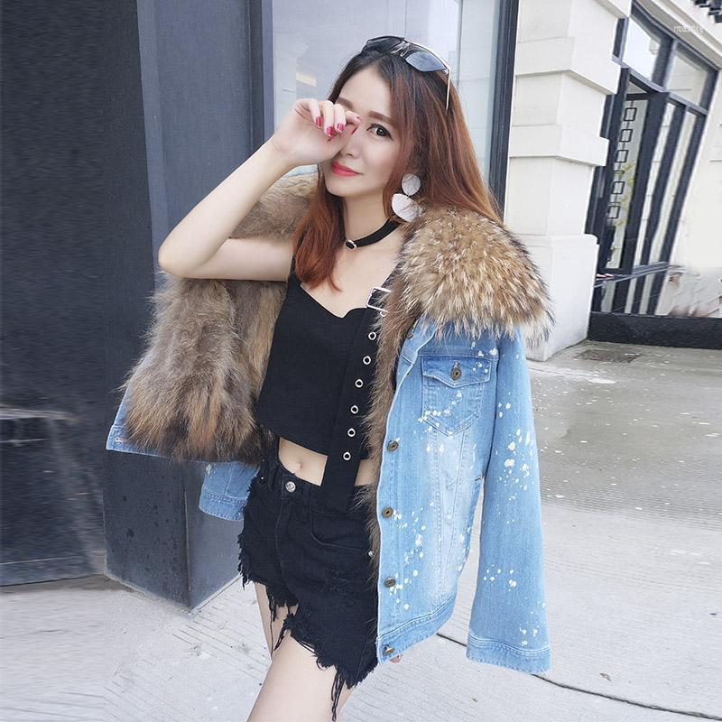 

Women's Trench Coats Women's Maomaokong 2022 Denim Winter Jacket Women Outwear Thick Parkas Raccoon Natural Real Fur Collar Coat Warm, 17
