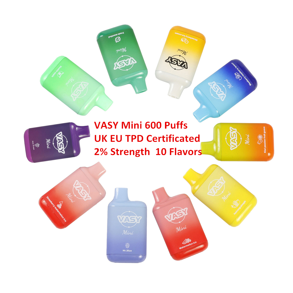 

Original VASY Mini 600 Puffs Disposable Vape 2% Nic Salt 400mAh Pure Cobalt Battery 2.0ml Juice TPD Certificated UK EU 10 Flavors