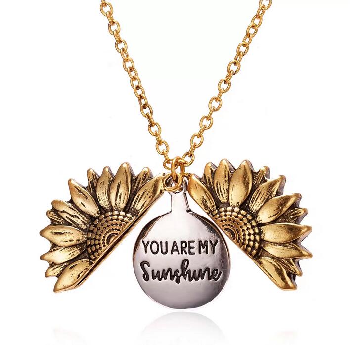 

You are My Sunshine Sunflower Necklaces For Women Gold Open Locket Pendant Long Chain Fashion Inspirational Jewelry Gift wholesale