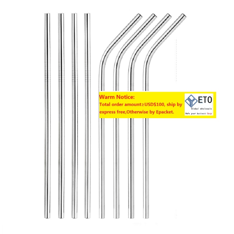 

215MM length Durable Stainless Steel Straight Drinking Straw Straws Metal Bar Family kitchen 100pcs bent