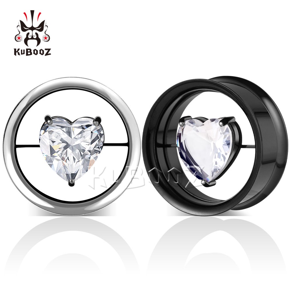 

KUBOOZ Stainless Steel Heart-shaped Diamond Ear Tunnels Plugs Expanders Piercing Earring Gauges Body Jewelry Stretchers Wholesale 8mm to 25mm 36PCS