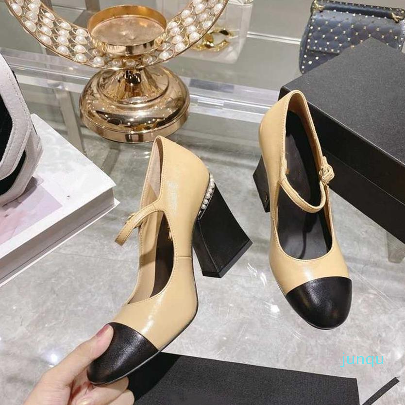 

Fashion Dress Shoes Channel Women Leather High Heel Metal Buckle Letter Wedding Party Business Casual Flat 018