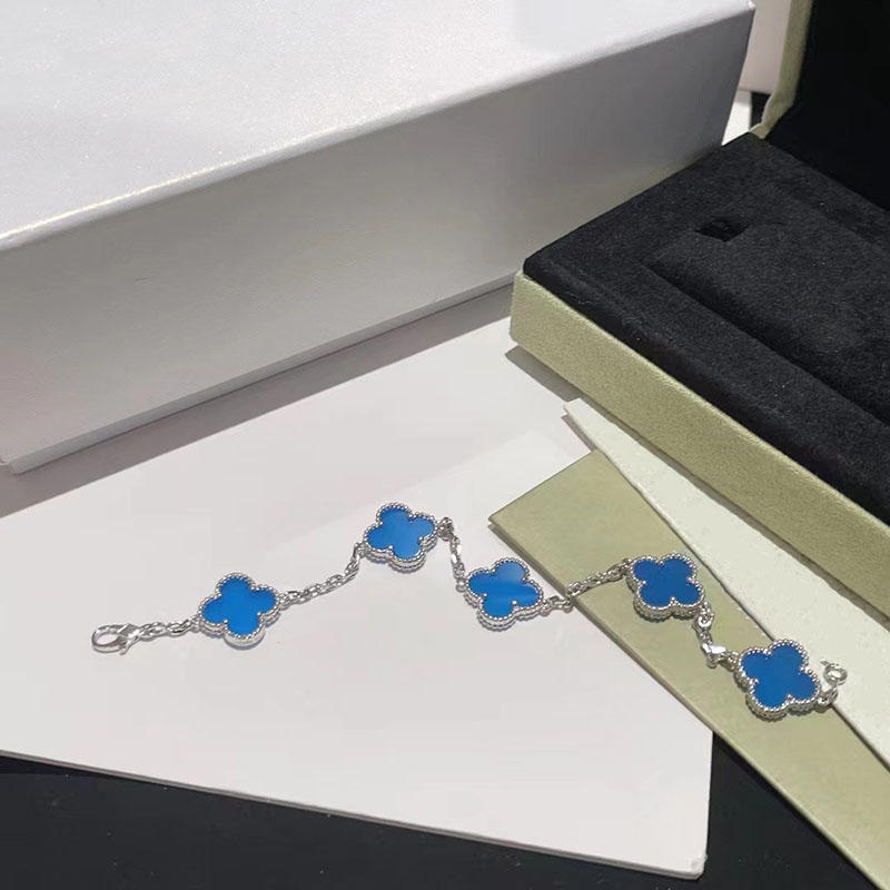 

18K gold luxury clover designer charm bracelets for women christmas valentines day gift for girls 4 leaf brand blue flower bracelet bangle jewelry