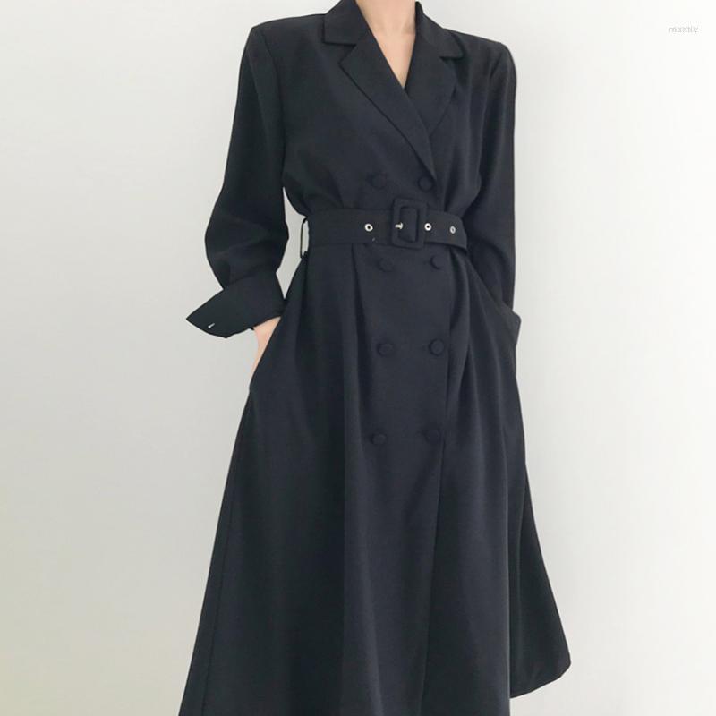 

Women's Trench Coats Women's Minimalist Long Coat Women Elegant OL Outwear 2022 Vintage Overcoat Suit Collar Double Breasted, Black