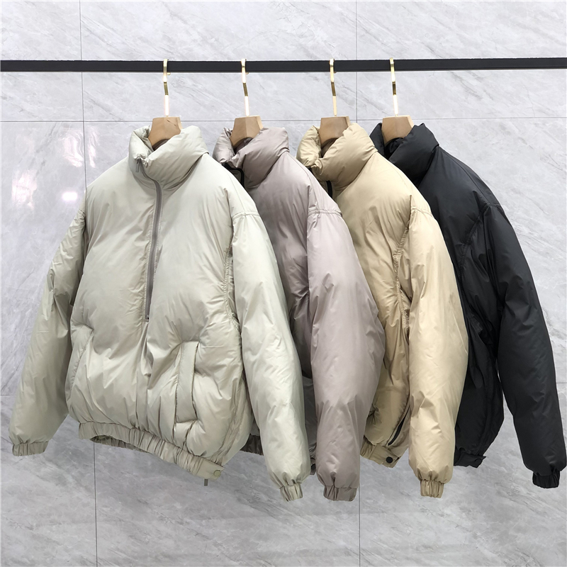 

22fw Autumn Winter Men Women High Street Outerwear Warm Wind Proof Retro Half Zipper Cotton Padded Jacket Ma1 Coat, Black