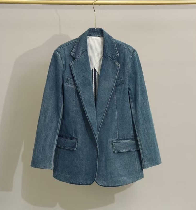 

Womens Jackets Big Silhouette Denim Suit Jacket Soft Lining Lapel Long Sleeve Clamshell Pocket Design Outwear Retro Style Commute Women Clothing 1970, 15 blue