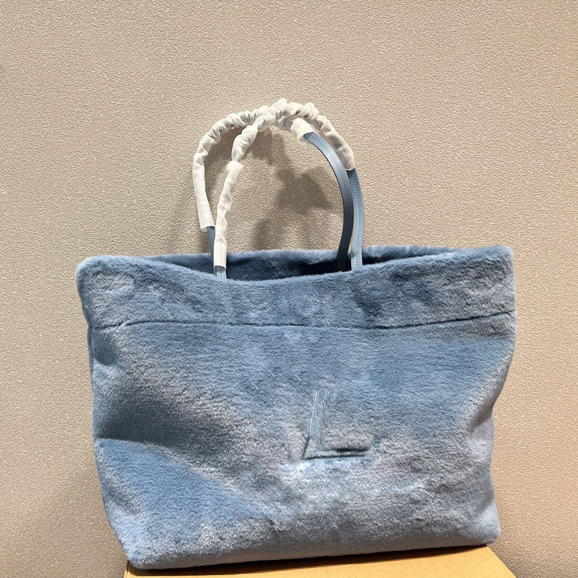 

Womens Fur Leather Handle Totes L Bags Candy Color Fall Winter Classic Large Capacity Travel Shopping French Outdoor Designer Handbags Shoulder Sacoche 39x34CM, Box