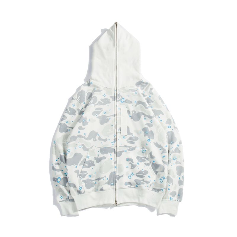 

High Quality Mens Designer Hoodies Shark Tiger Full Zip Hoodie Jacket Men Women Stylist Color Grid Harajuku Sweatshirt Fashion Co -Bran lwIK, 1 button