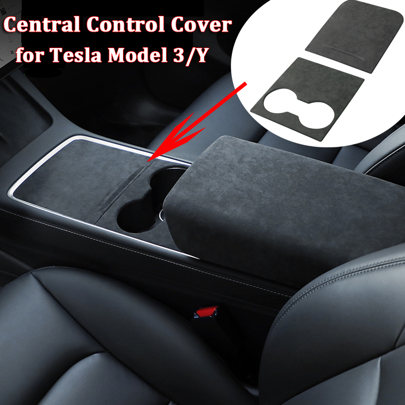 pour Tesla Model 3 Y 2022 Couverture du panneau de commande central Décoration en daim Accessoires intérieurs Console centrale Kit d'autocollants