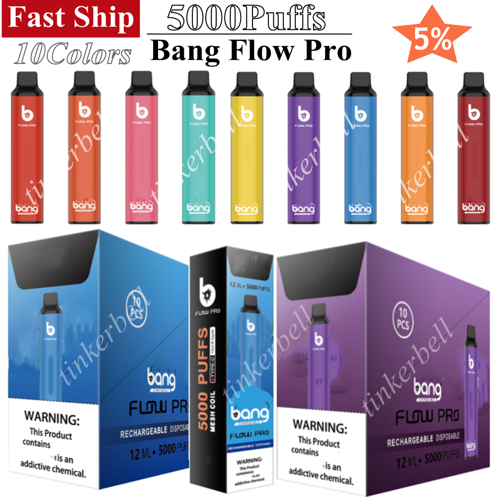 

No Tax Bang Flow Pro 5000 Puffs Cigarettes Disposable Vape Pen 10Colors cigar Rechargeble vapes Sample OEM Bar Puff 5K Wholesale Vapes Ecigs VS RM randm vapor flex