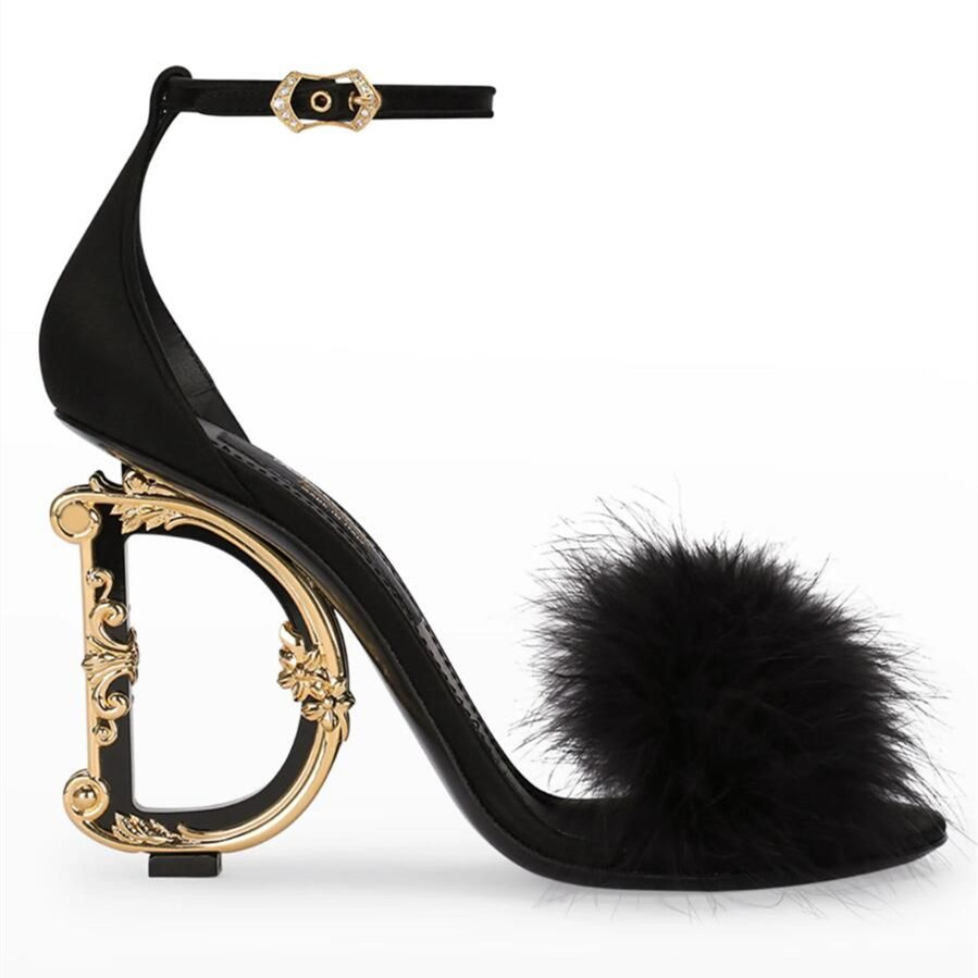 

Luxury Brands Keira Leather Women Sandals Shoes Baroque D and G-shaped Heels Gold-plated Carbon Party Wedding Lady Sexy Gladiator Sandalias EU35-43