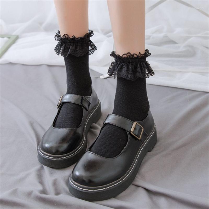 

Women Socks & Hosiery 1 Pair Lolita Style Japanese Maiden Lovely Woman Lace Short 2022 Sweet Ruffle Cotton Princess High Quality, Black