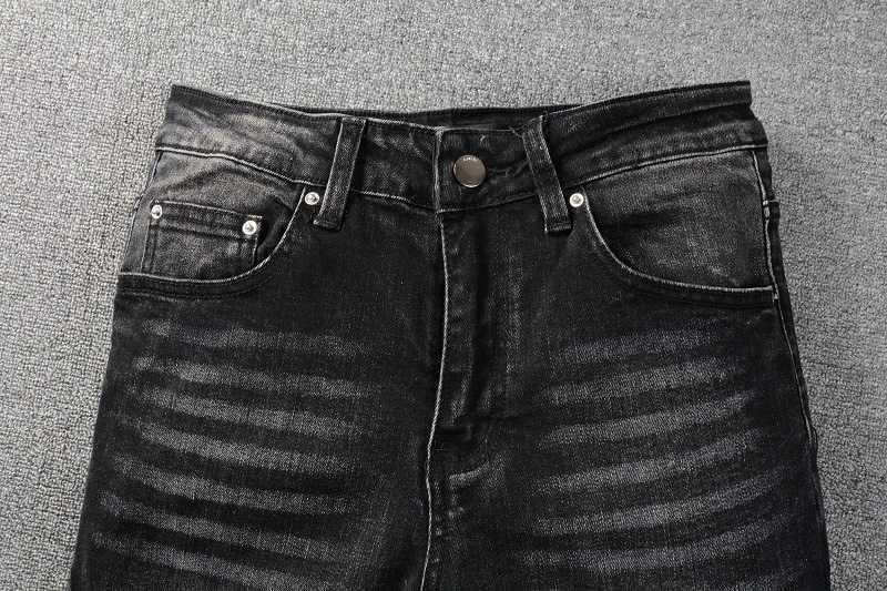 

Elastic amirly Men's Casual Jeans Designer Fashion Street Pants Cool a Stylish Leisure Ripped Hole Brand Patch Youth Black Tight Denim Co
