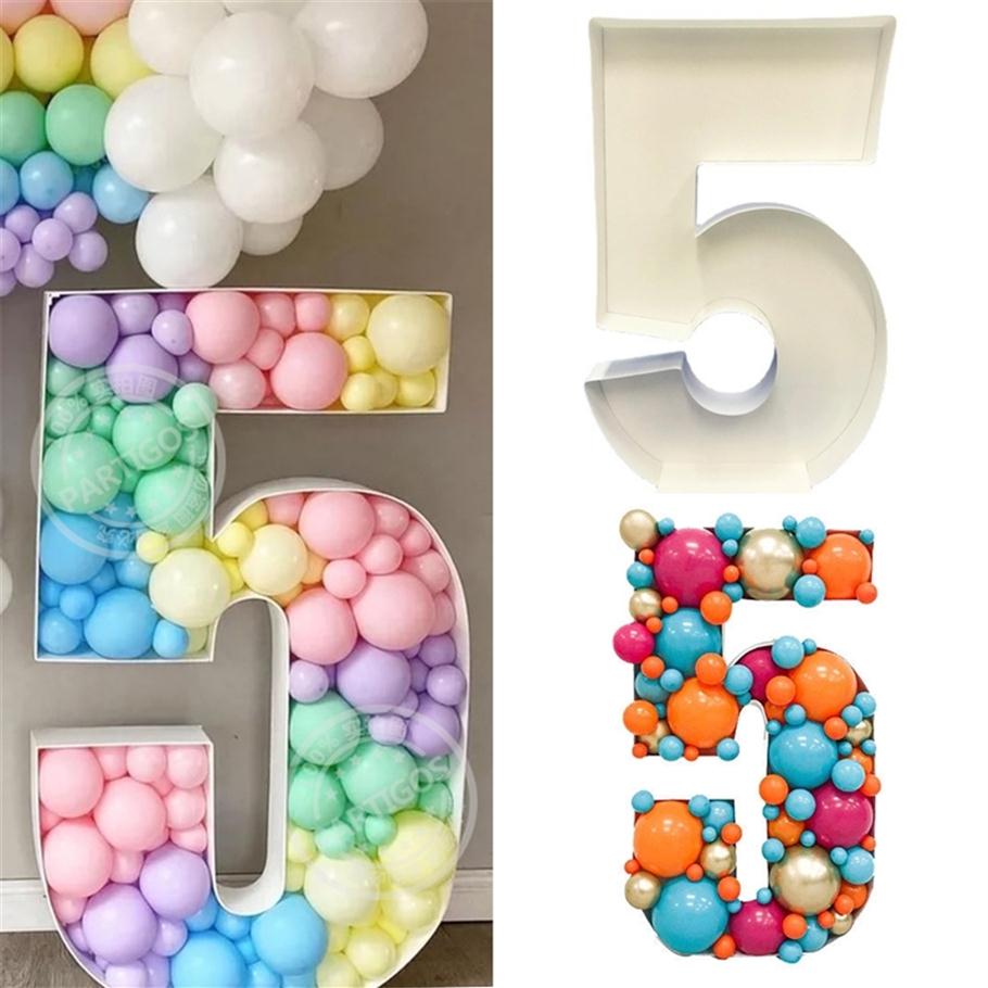 

73cm Blank Giant Number 1 2 3 4 5 Balloon Filling Box Mosaic Frame Balloons Stand Kids Adults Birthday Anniversary Party Decor 220321334S