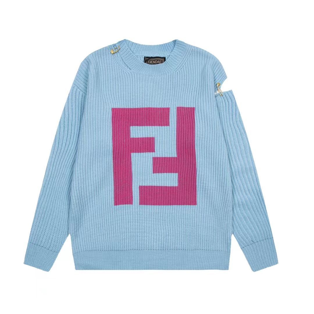 Sweater Women Sweatshirts Designer Clothers Autumn Winter New Style Pullover With Letter Metal Pin Buckle Holes Knitwear Fasion Free Size Blue-image-789992635