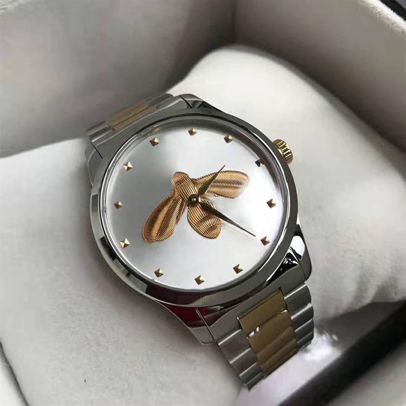 

Ultra Thin Fashion Luxury Wristwatches Lovers Couples Style Classic Bee Patterns Watches 38mm 28mm Silver Case Mens Women Designer Watc180c, G05