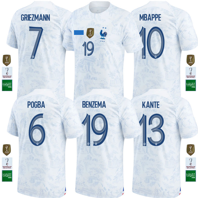 

22 23 BENZEMA MBAPPE GRIEZMANN soccer jersey French KANTE POGBA ZIDANE GIROUD MATUIDI Kimpembe VARANE PAVARO equipe Maillot de football shirt Men Camiseta away, Jersey only