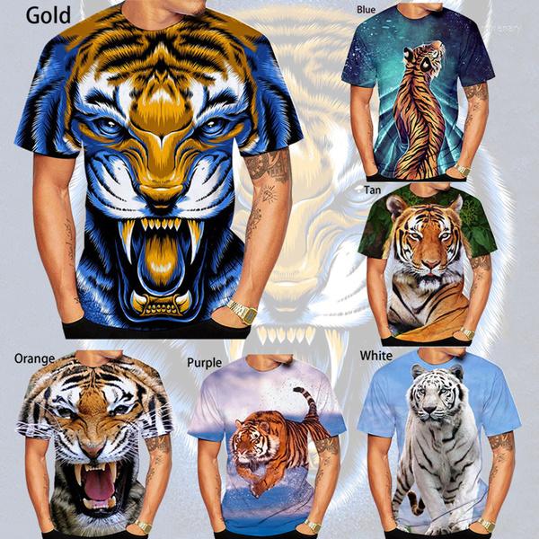 

Men's T Shirts 2022 Unisex 3D Tiger Print Short Sleeve T-Shirt Fashion Couple Tops, Blue
