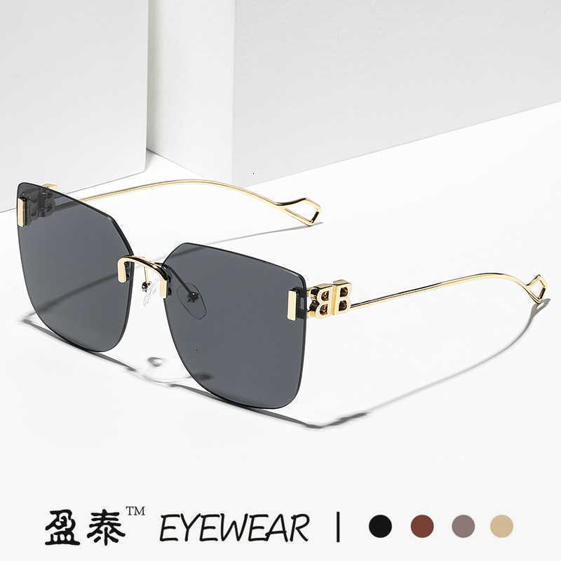 Sunglasses outdoor mirror New B home net red large frame frameless trimming Chaoren Street concave shape GRADIENT SUNGLASSES 1VV9-image-813307878