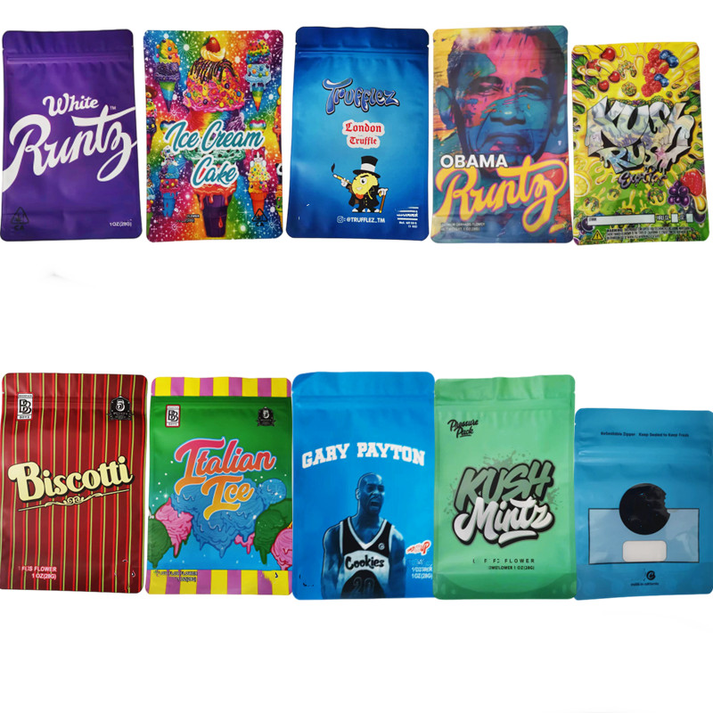 

ounce mylar bag 28g 1oz white obama runtz italian ice cream cake truffles kush minitz rush biscotti custom edible package
