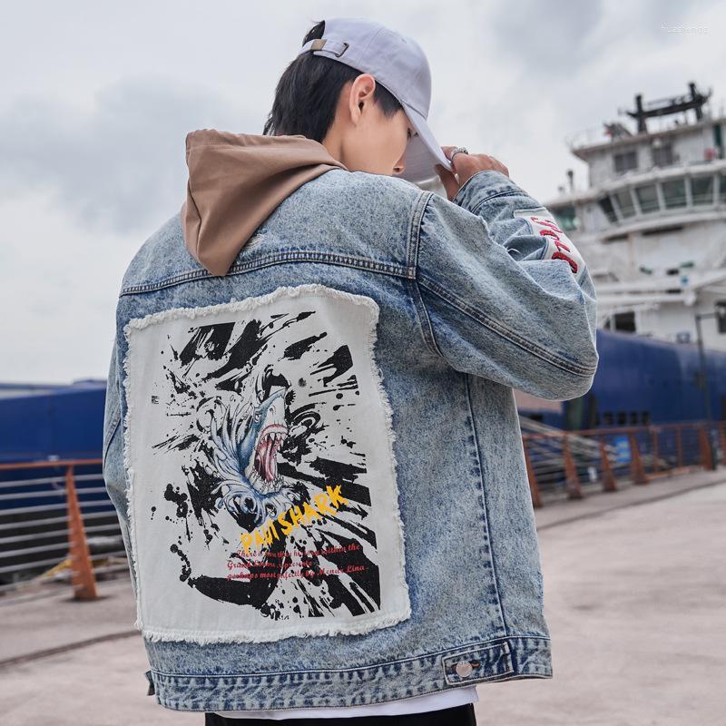 

Men's Jackets Men's Big Size 5XL 2022 Cotton Denim Jacket Individuality Fashion Cartoons Jeans Coat Women Spring Autumn Loose Couples, Blue