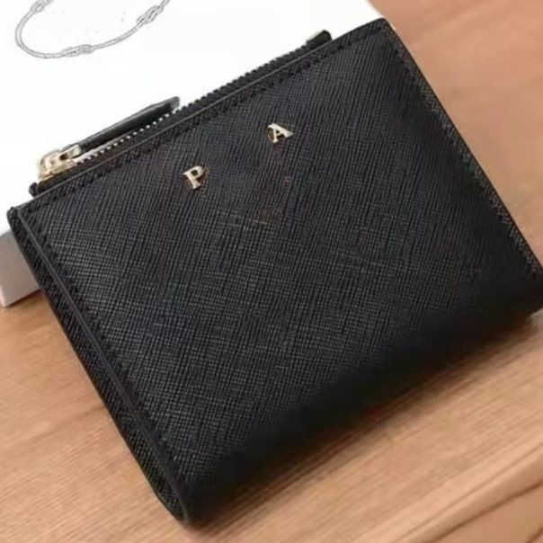 

Luxury Designer Bags Handbag the Latest Cross Grain Cowhide Wallet Women's Change Bag Multi Card Slot Two Fold Short Large Capacity Ultra-thin Factory Direct Sale, Black