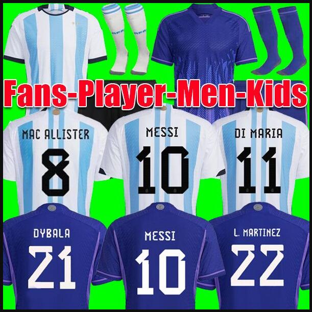 

Argentina soccer Jersey Fans and player version 2022 DYBALA AGUERO Maradona football shirt 21 22 23 Men Kids sets uniform with socks di maria, Player home 2022