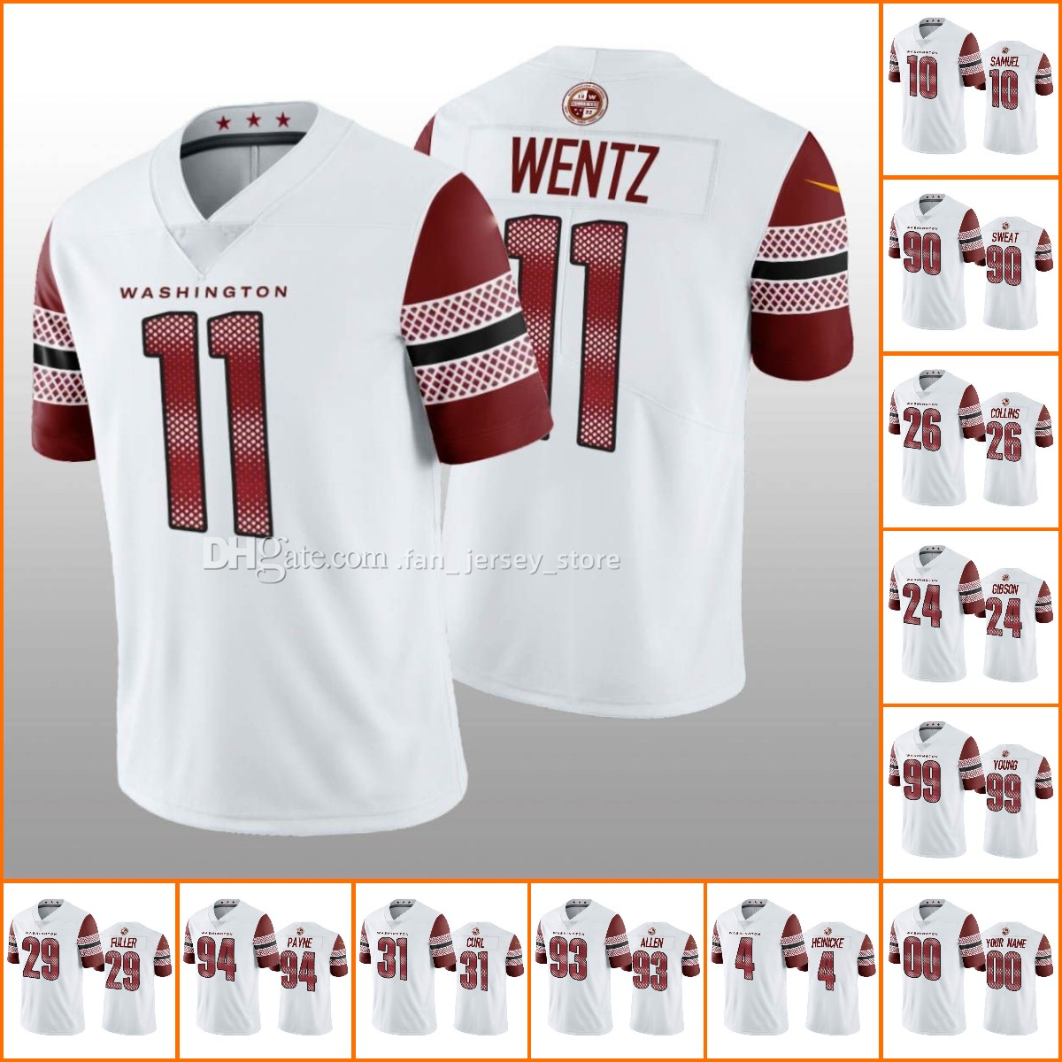 

Jersey Washington''Commanders''MEN Women Youth Carson Wentz Chase Young Sean Taylor White Vapor Limited Retired Player Jersey Wholesale Custom, 14