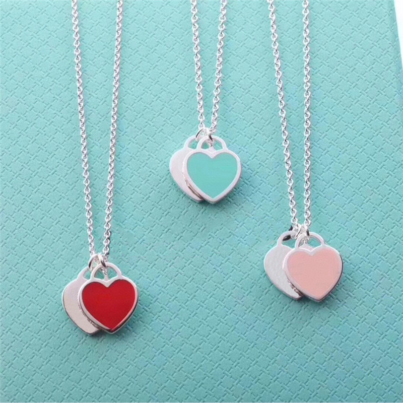

Red Blue Pendants Heart Necklaces Women Designer Lover Chain Luxury Jewelry 925 Silver Necklace T Womens Neckwear Party Wedding Necklaces