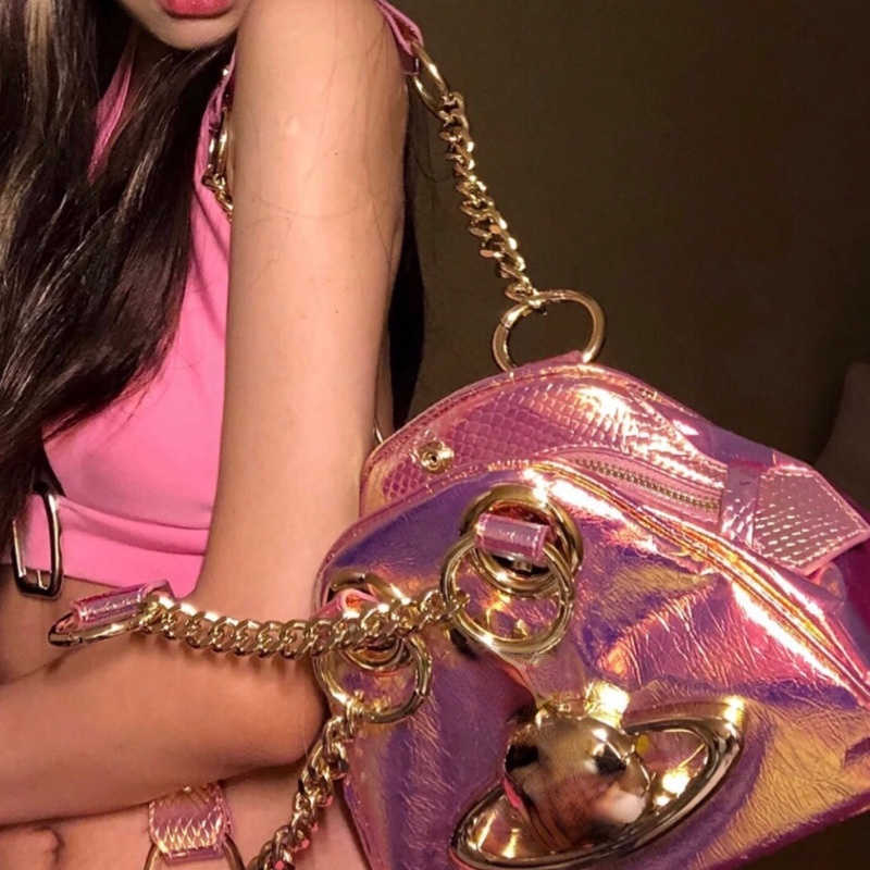 

Luxury Women Bags Designer Handbags Vivi22enne tote Color Laser Gradient Leather Shoulder Crossbody Chain Bag Punk Style Bend, Vw