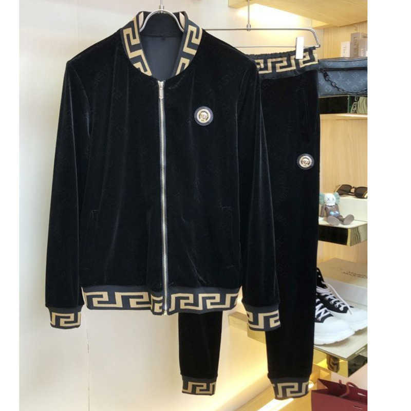 

Medusa mens tracksuit vers designer jacket pants two-piece velvet zip jackets sweaterpants jacquard embroidery sports suit men women casual clothes, Black