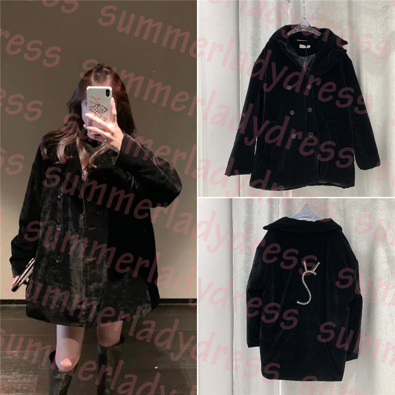 

Winter Velvet Coat Women Thick Warm Jackets Jacquard Letter Outdoor Black Overcoat