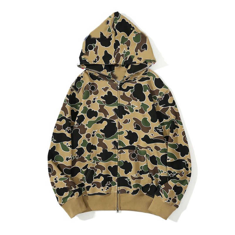 

High Quality Designer Mens Hoodies Men Women Stylist Shark Full Zip Tie Dye Hoodie Jacket Color Grid Sta Camo Sweatshirt Fashion Lumino TEII, 1 button