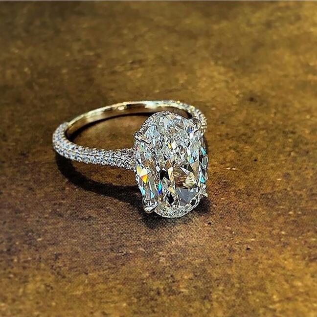 

Sparkling Luxury Jewelry Real 925 Sterling Silver Large Oval Cut White Topaz CZ Diamond Gemstones Eternity Women Wedding Band Ring Gift